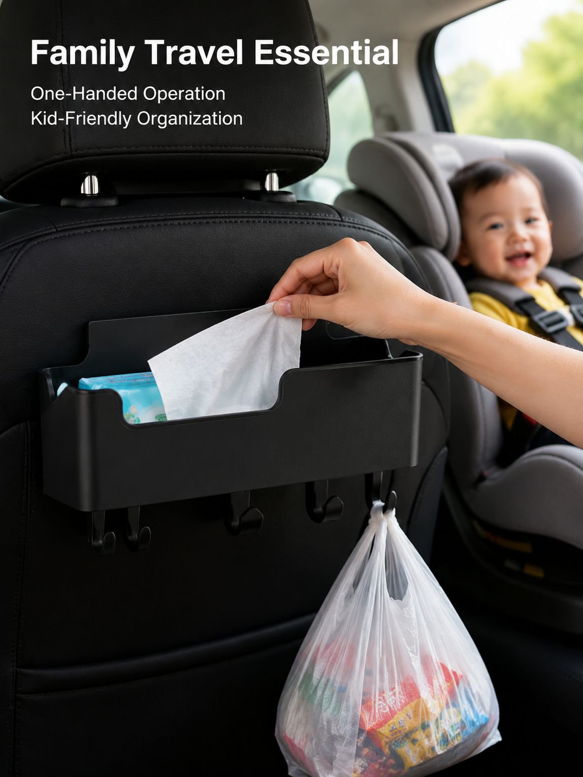 Car tissue box with hooks