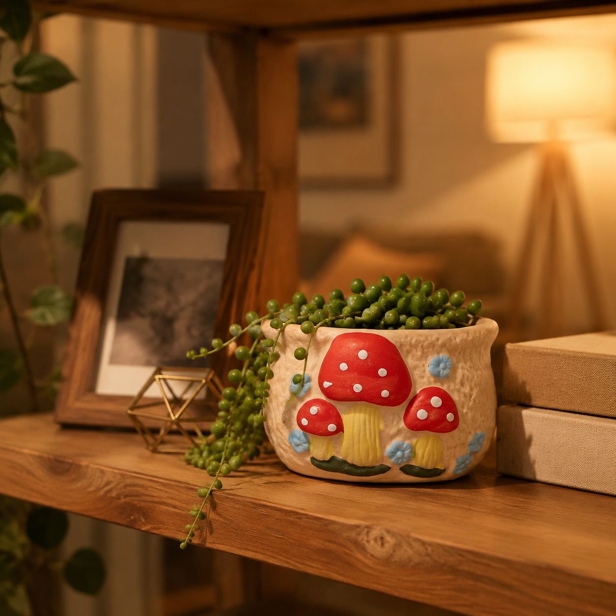 Cute Mushroom Handmade Ceramic Oval Succulent Plant Decorative Pot