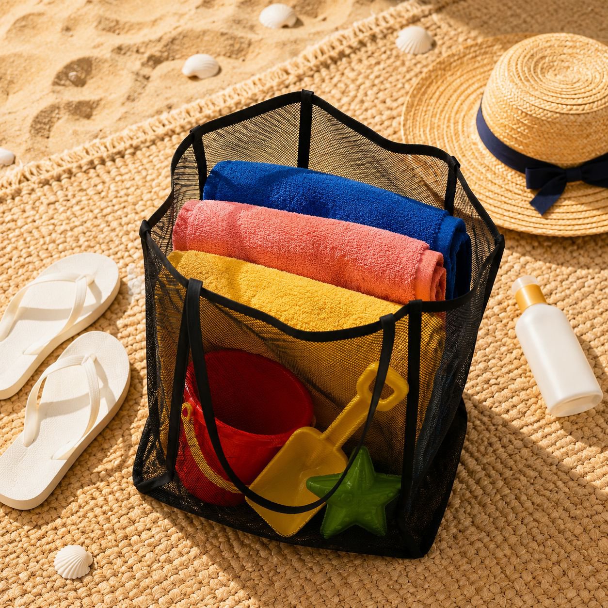 Bolso espacioso para juguetes y artículos de playa