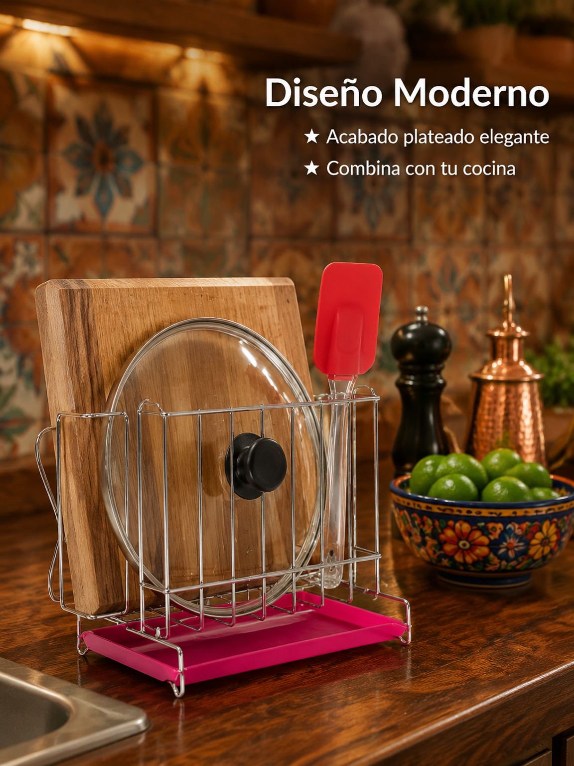 Soporte para cucharas y set de tabla para picar