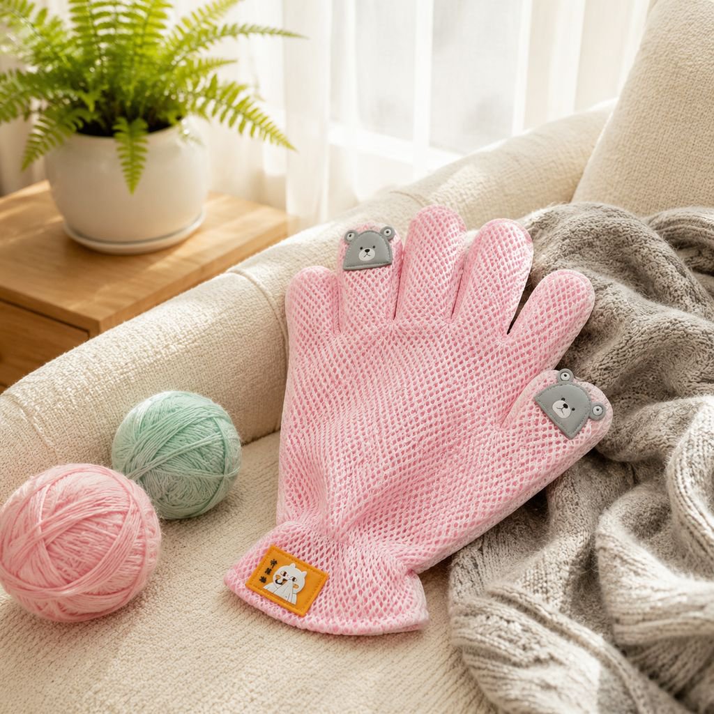 Cat petting gloves, cat hair removal brush, dog bathing
