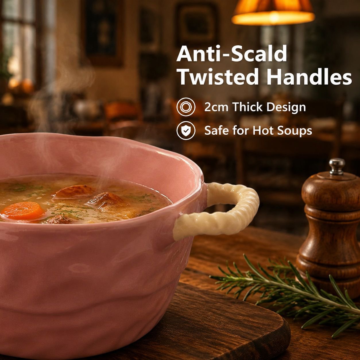 Large Ceramic Double-Handle Soup and Noodle Bowl