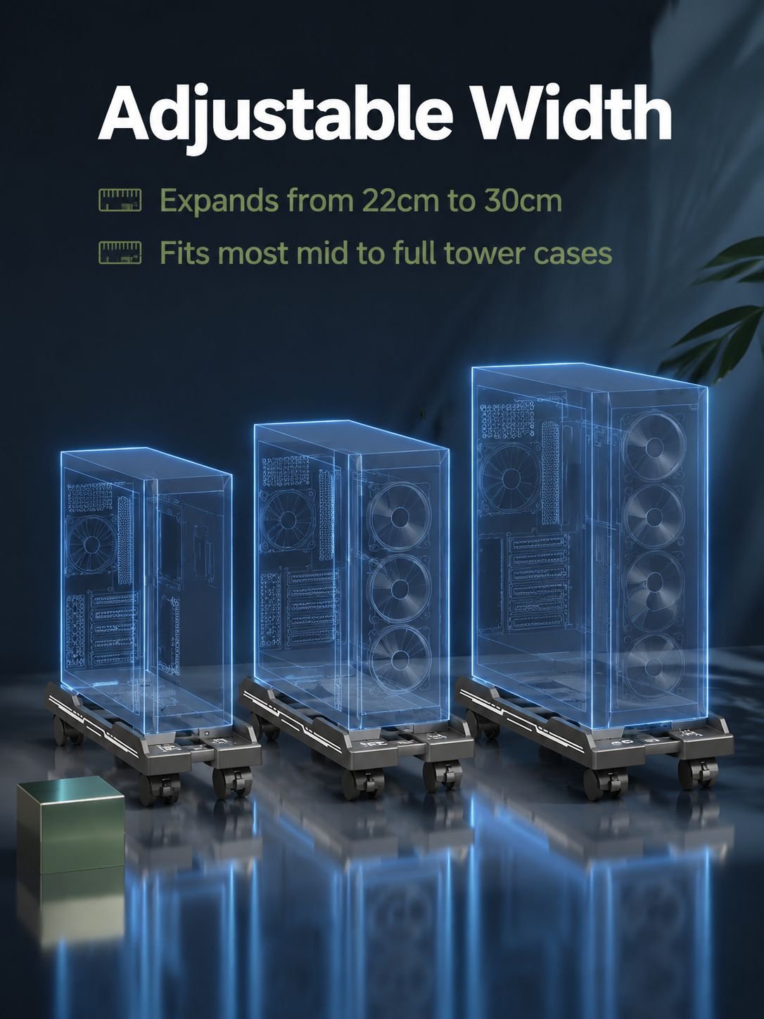 Home PC case stand with adjustable width
