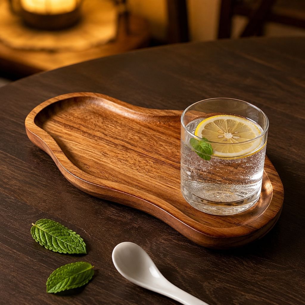 Solid wood tray for snacks, fruits, and nuts