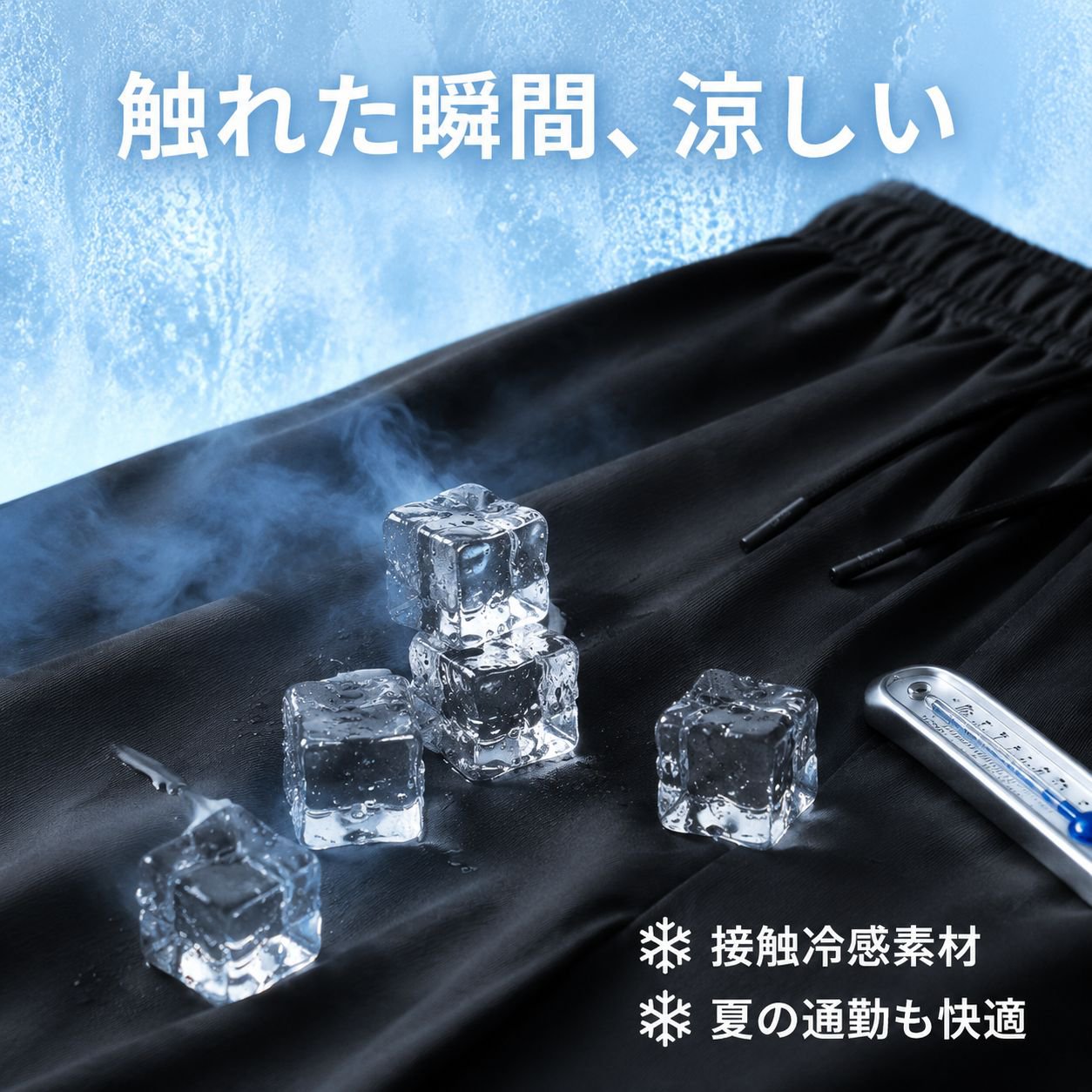 メンズ九分丈アイスシルク速乾パンツ、ルーズ抗菌、通気性裾リブ