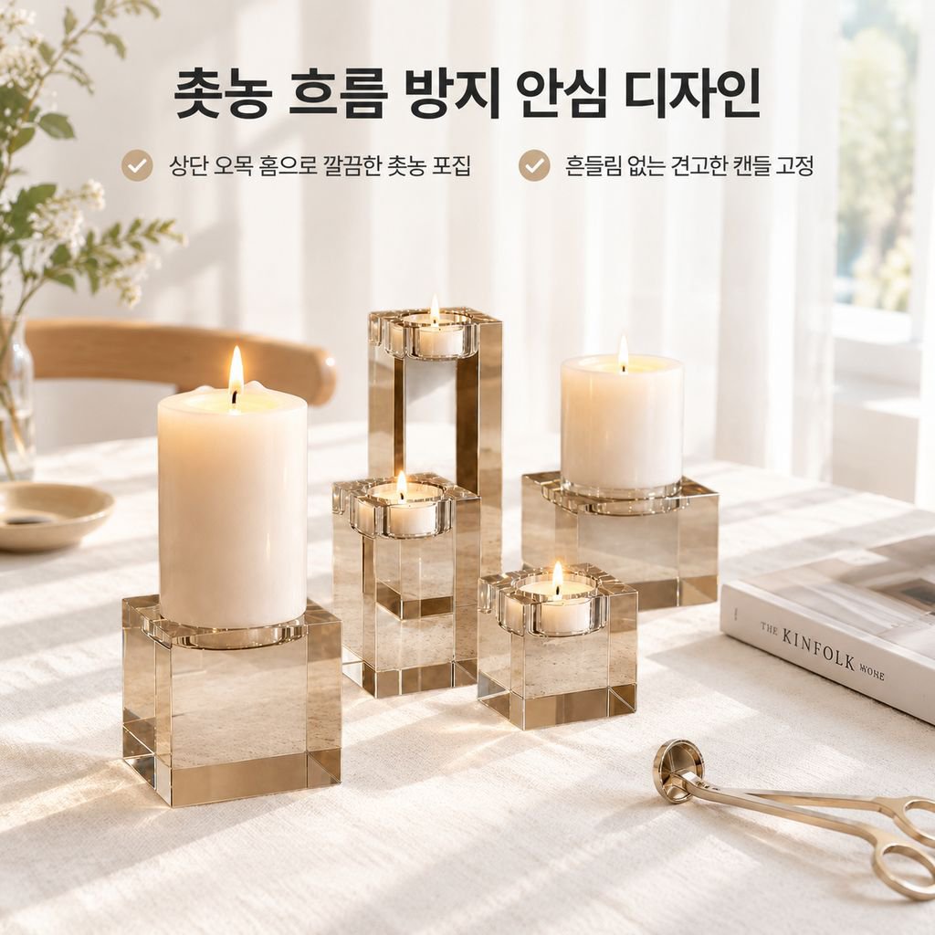 사각 크리스탈 유리 캔들홀더 로맨틱 캔들라이트 디너 식탁 촛대 소품