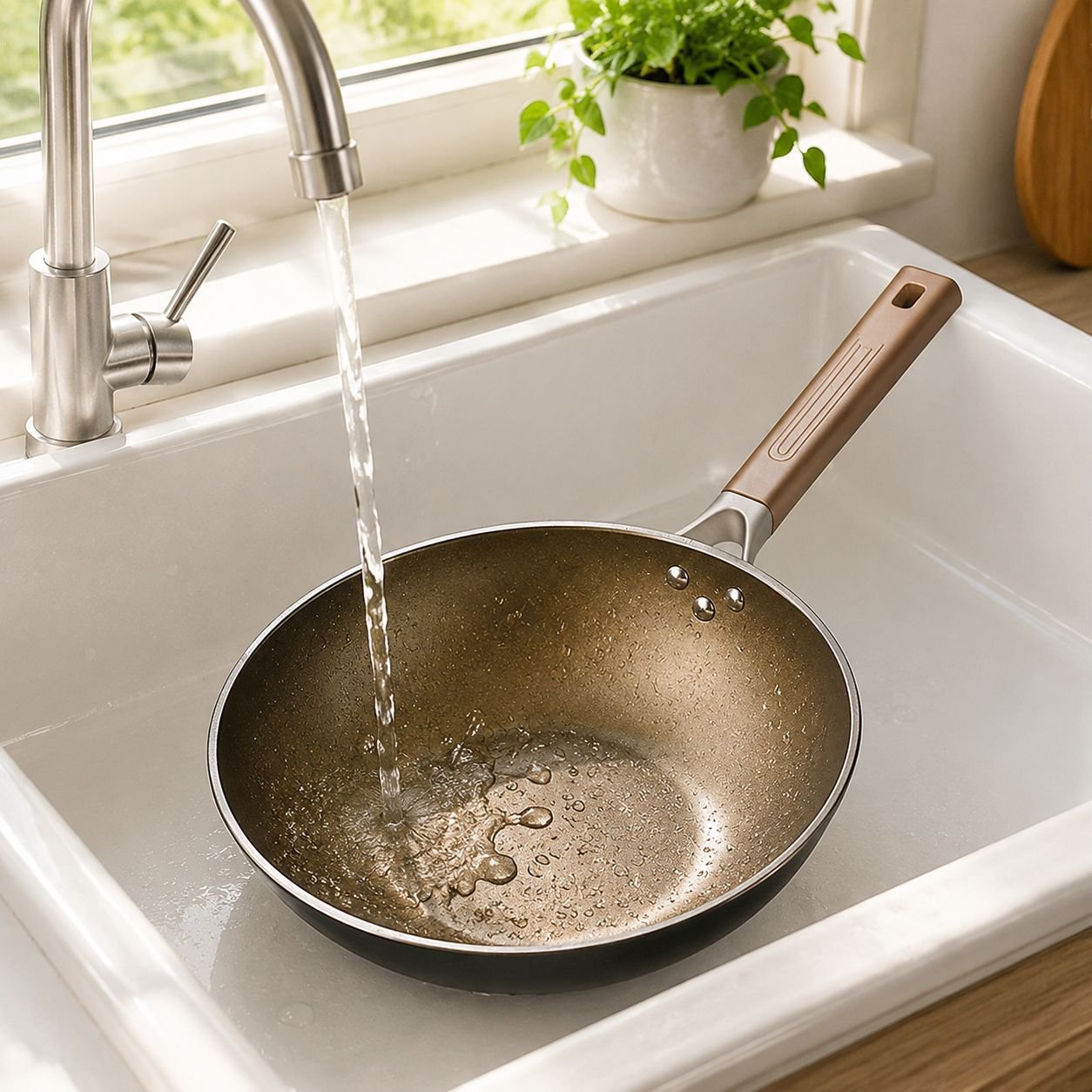 Durable titanium frying pan with ergonomic handle