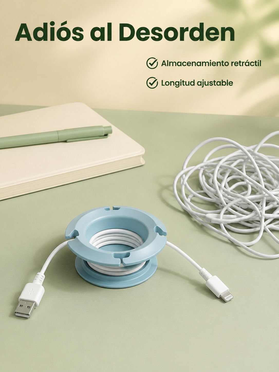 Organizador multifuncional de cable de carga retráctil