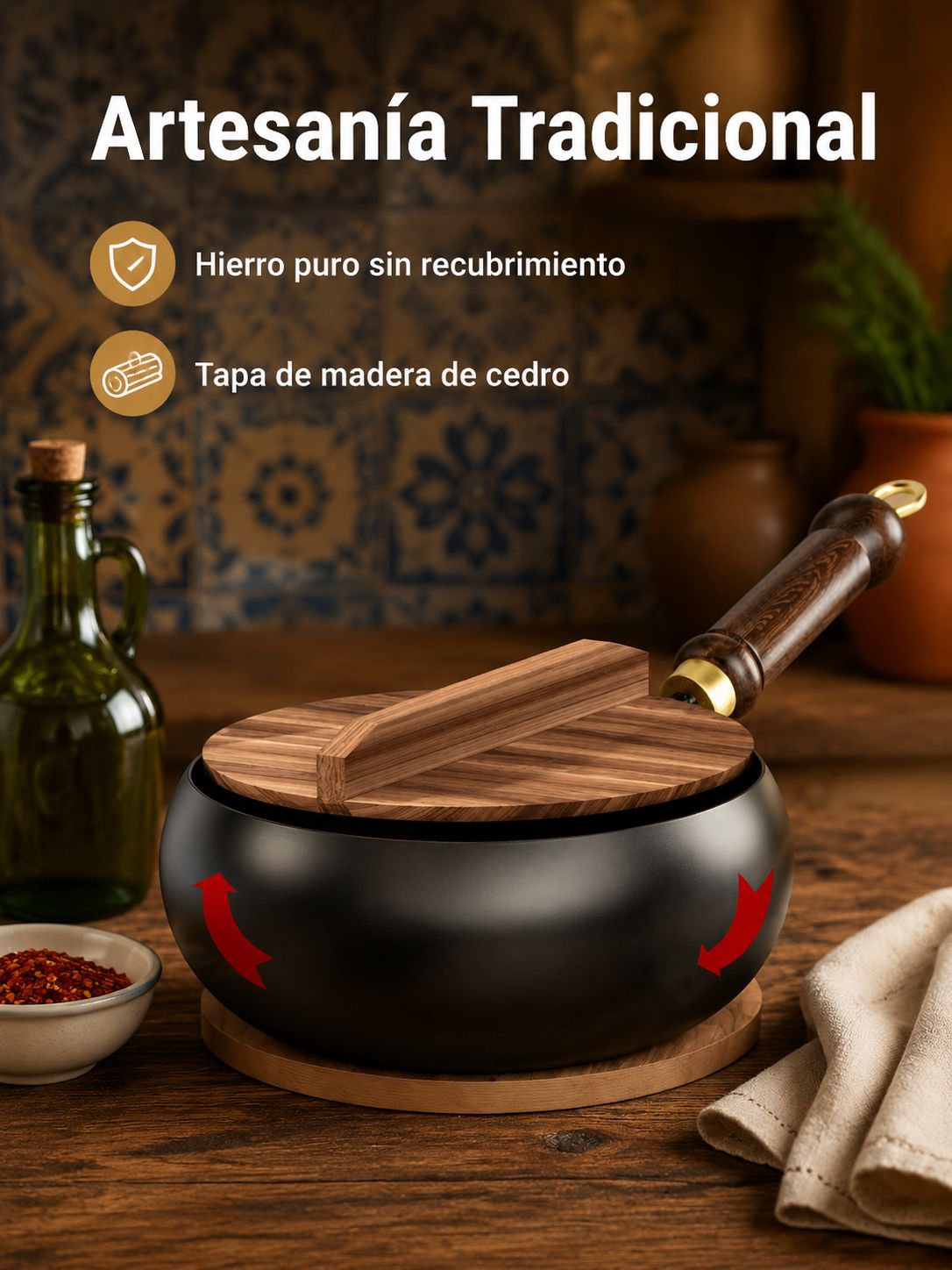 Olla tradicional japonesa de hierro puro (sin recubrimiento)
