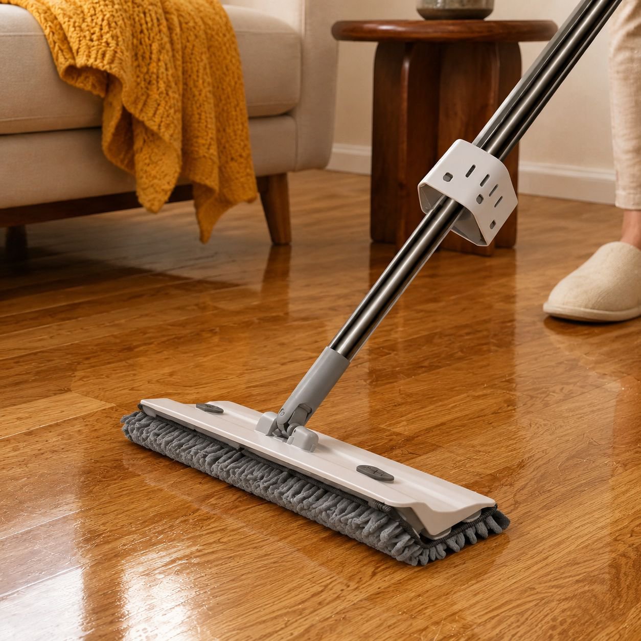 Wet and dry use triangular mop for household cleaning