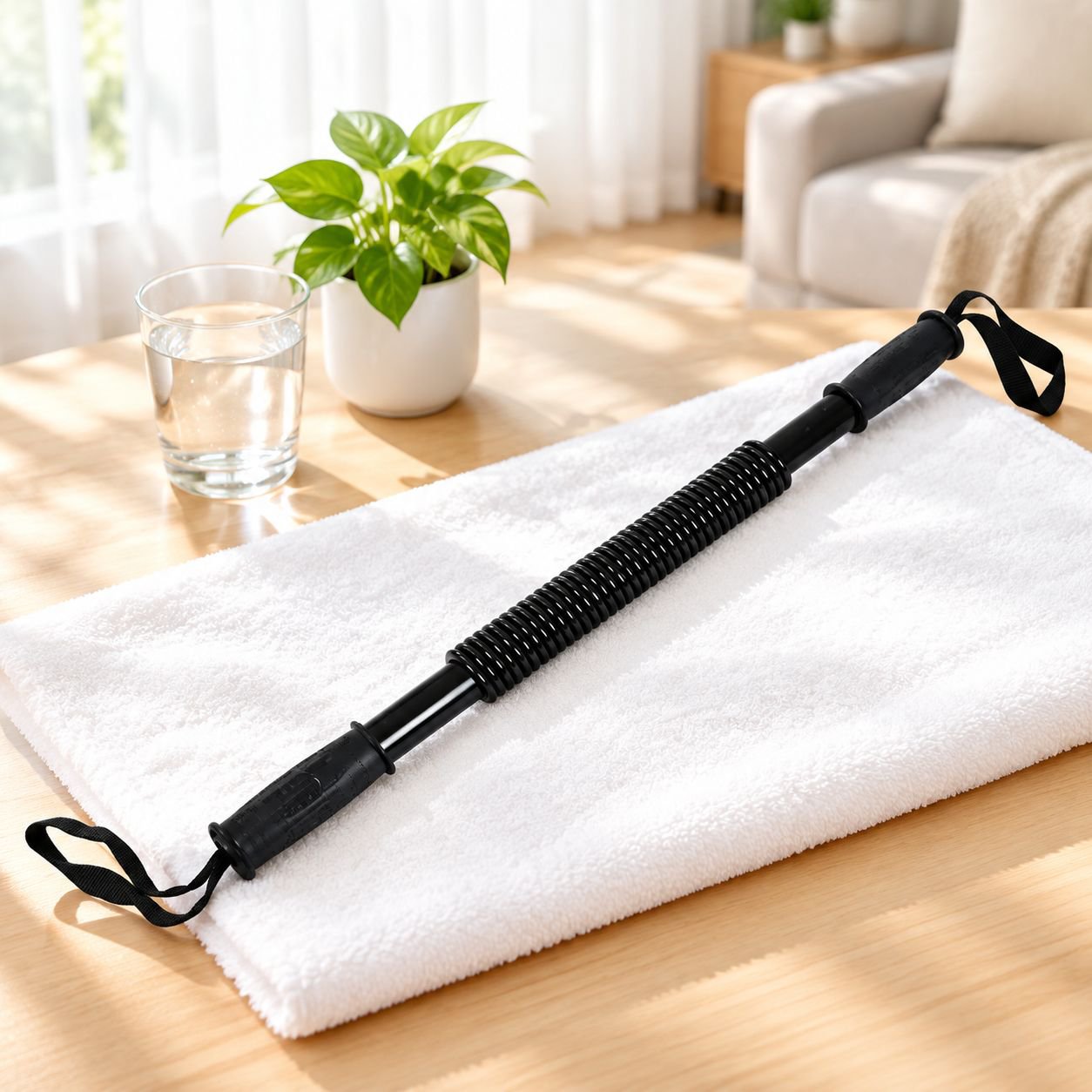 Children's arm strength training with fitness equipment