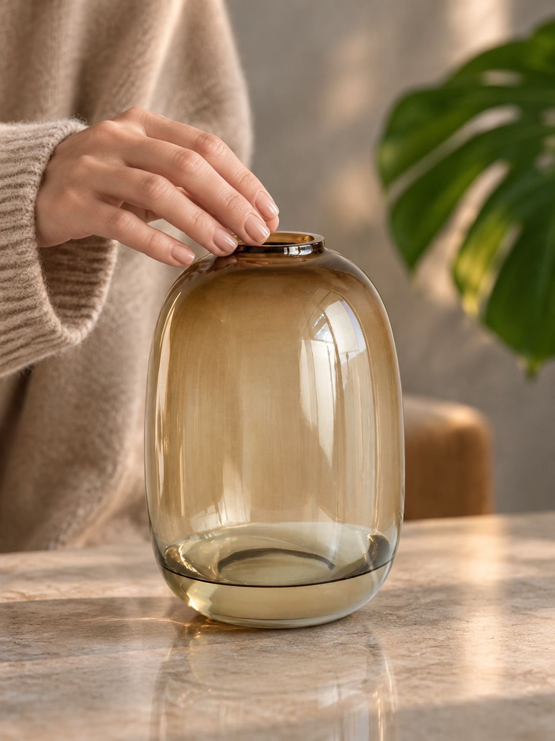 Large Belly Glass Floor Vase Hydroponic Plant Pot Entryway Decor