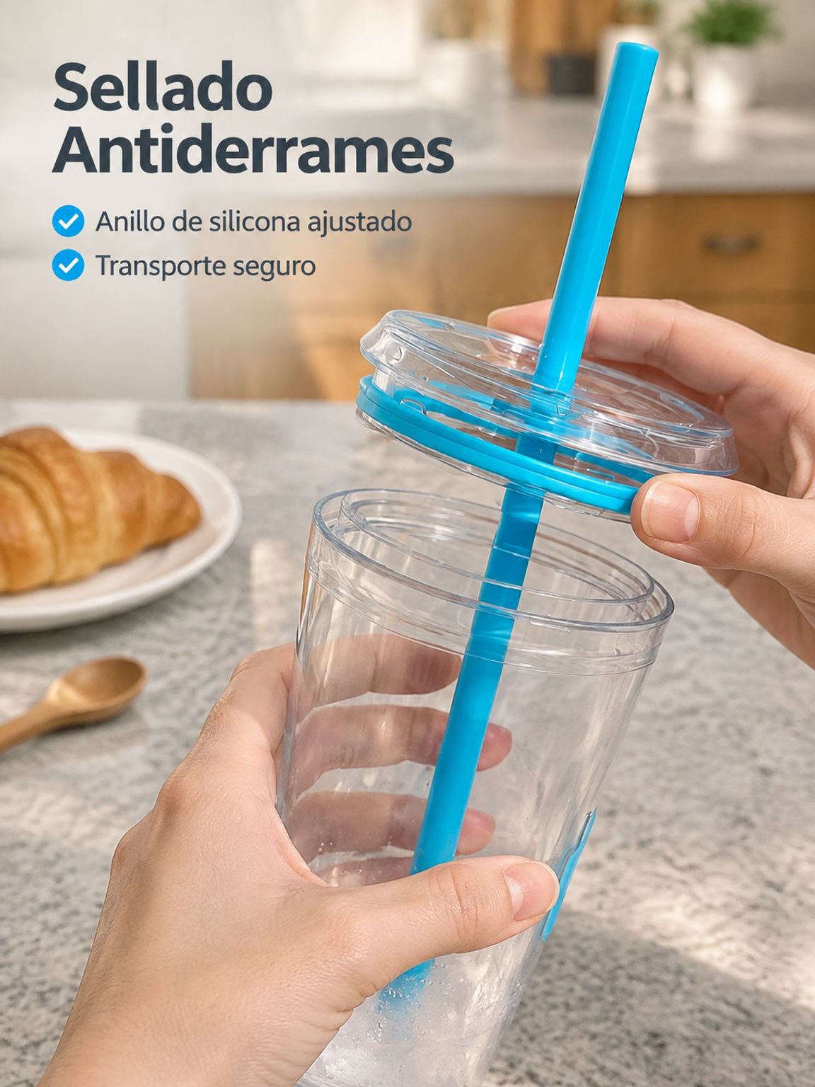 Vaso reutilizable para café con pajita transparente
