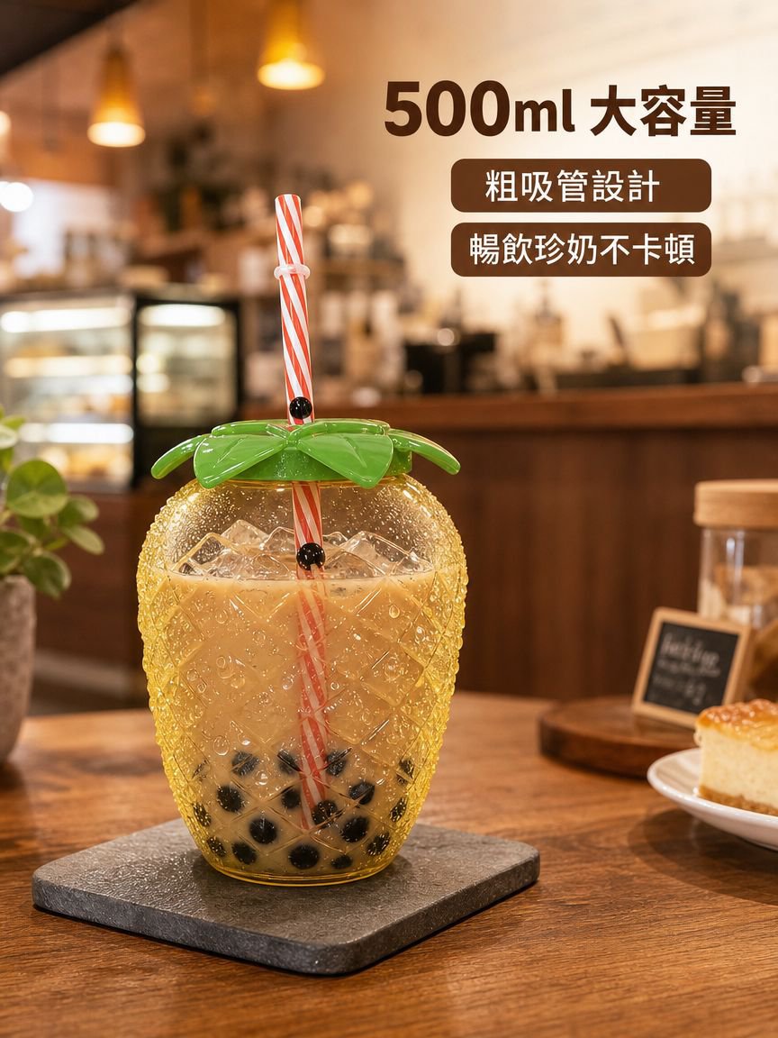 草莓菠萝造型可爱塑料吸管杯