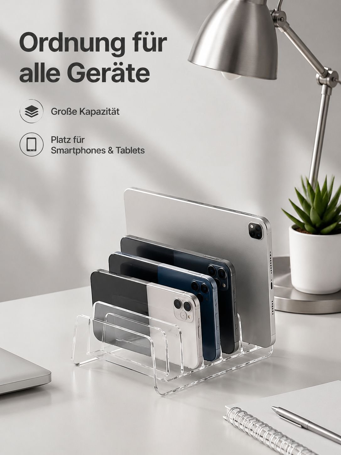 Acryl Handy Organizer mit Fächern, Desktop Ladestation für mehrere Handys