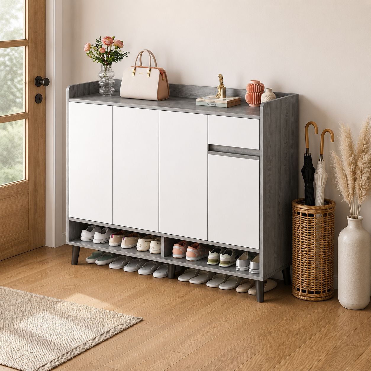 Entryway Multi-Layer Storage Cabinet with Round Corners