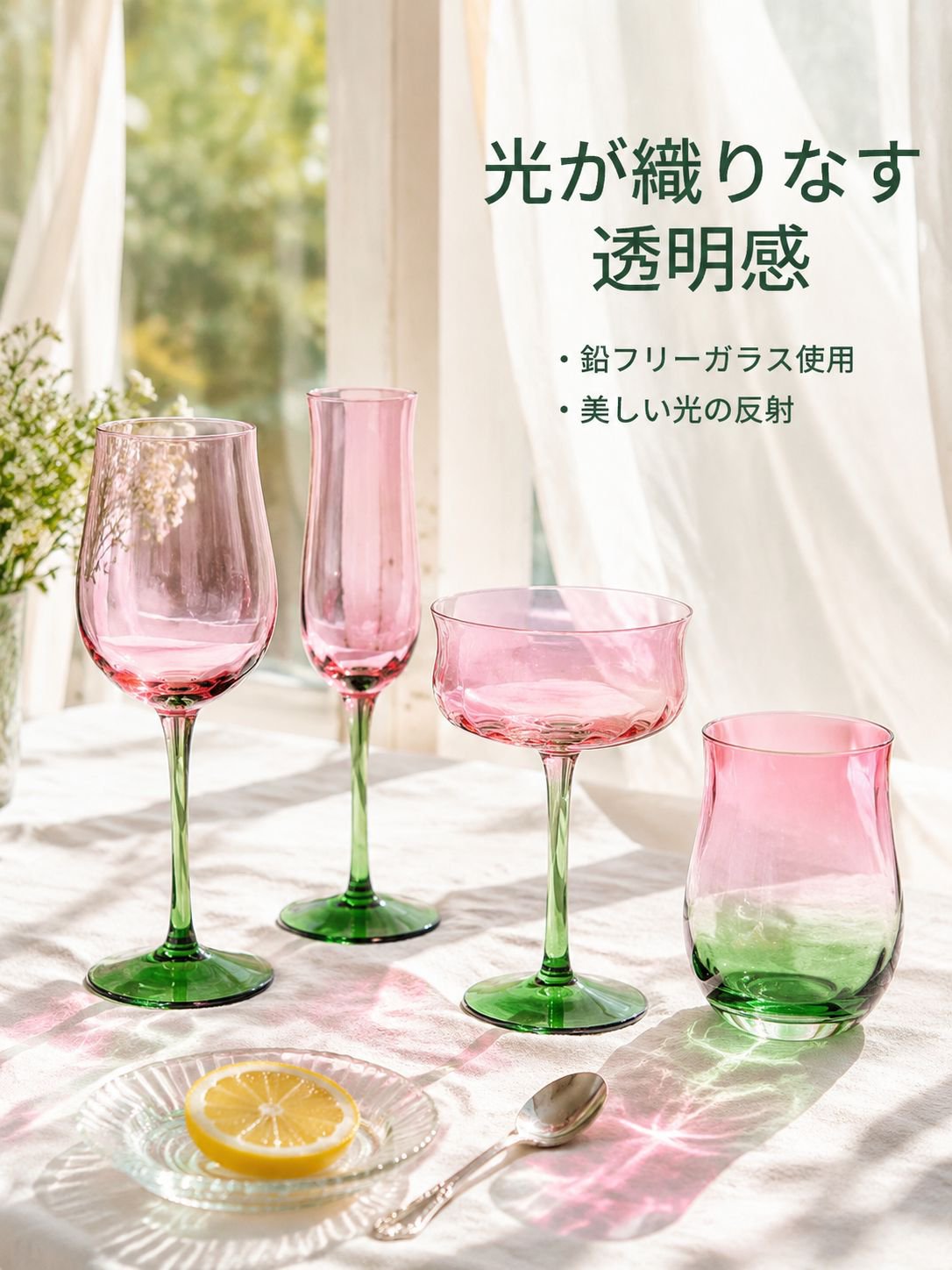 人工のピンクとグリーンのガラス