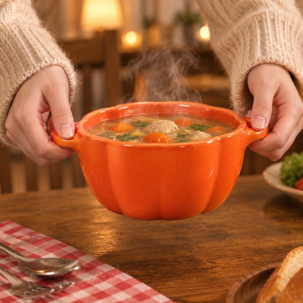 Cute pumpkin-shaped steamed egg bowl, household ceramic double-handled soup bowl, rice bowl, food bo