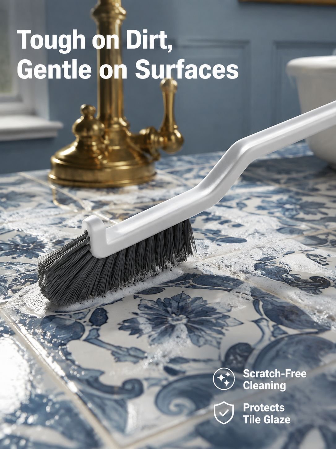 Bathroom tile cleaning brush for removing dirt and stains