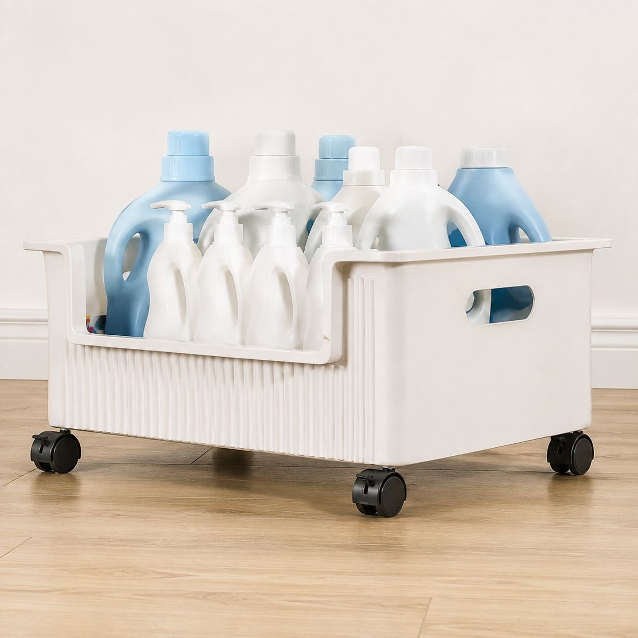 Balcony storage rack for detergents and cleaning supplies