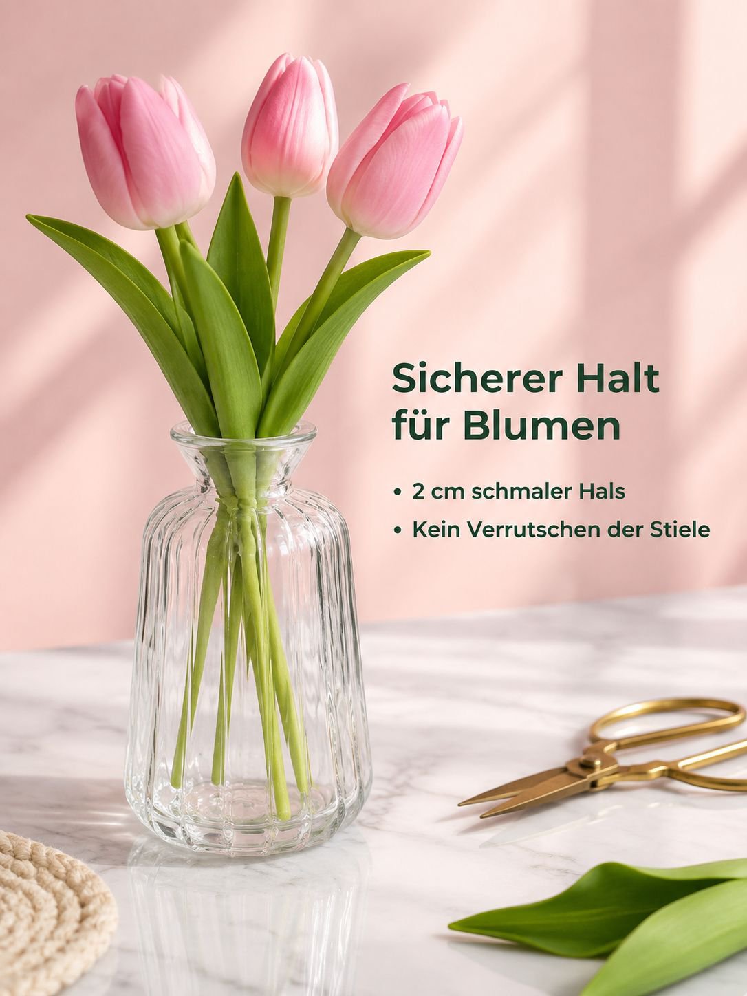 Dekorative Tischvase im französischen Retro-Stil aus geprägtem Glas, transparente Hydrokultur-Blumen