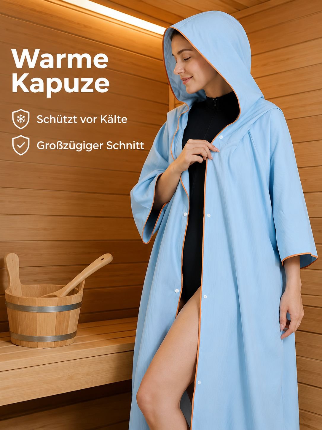 Erwachsenen Kapuzen-Bademantel lang, schnelltrocknend