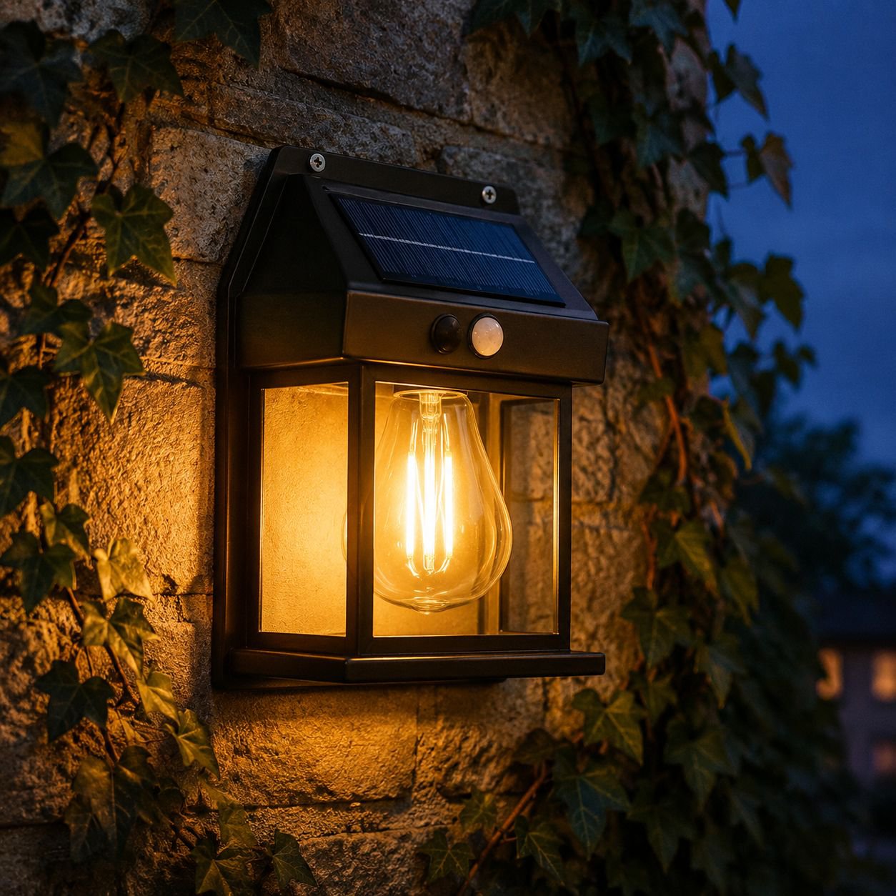 Outdoor solar waterproof vintage wall light installed on villa exterior
