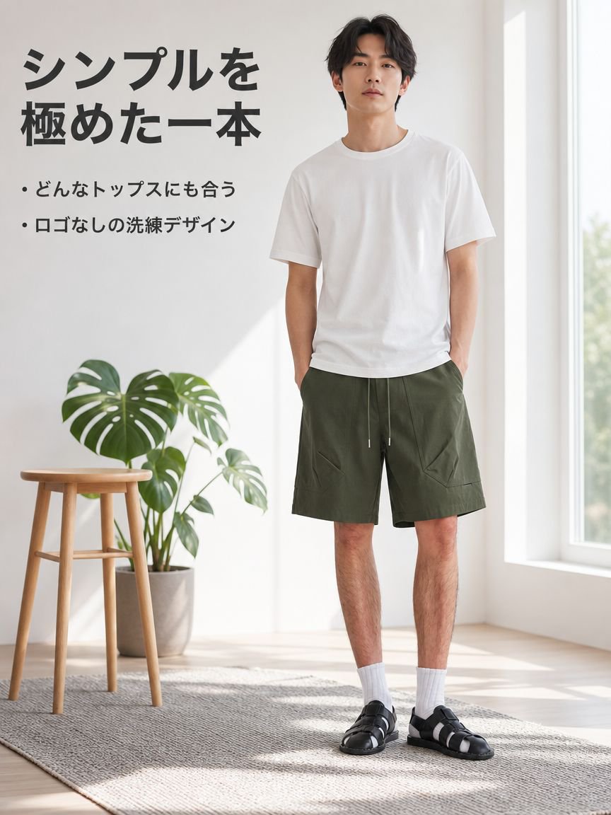 メンズ夏用薄手ゆったり五分丈大きなポケット付きカジュアルハーフパンツ