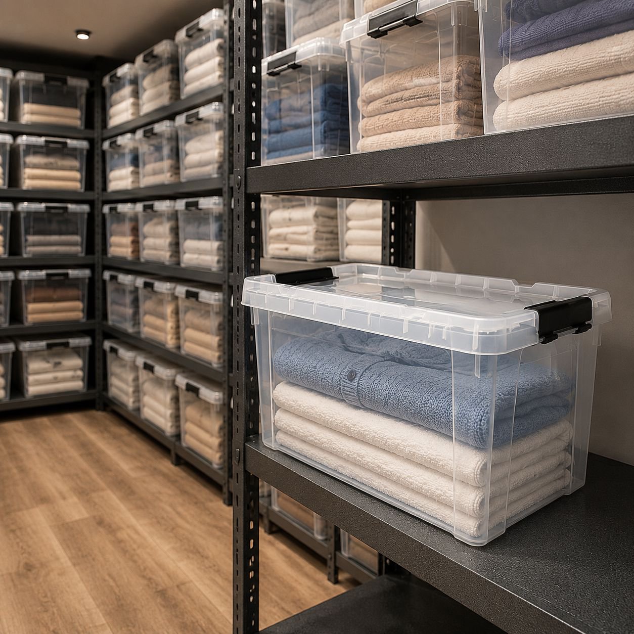 Solución de organización para el hogar con caja transparente
