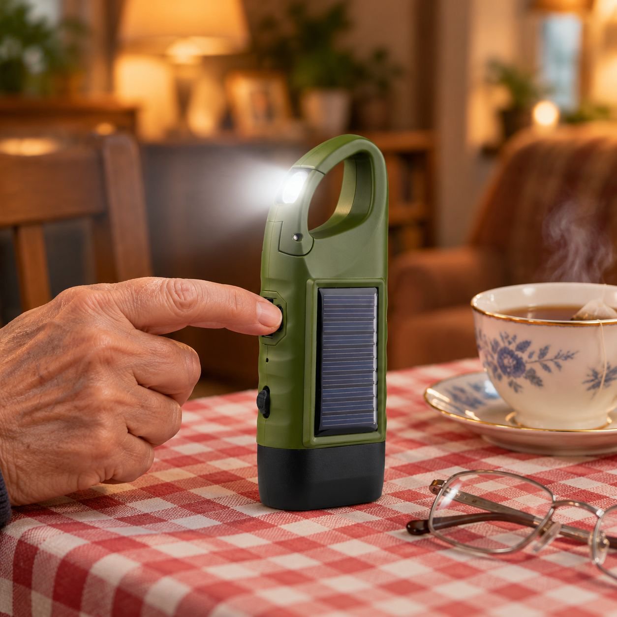 Emergency flashlight in outdoor survival setting