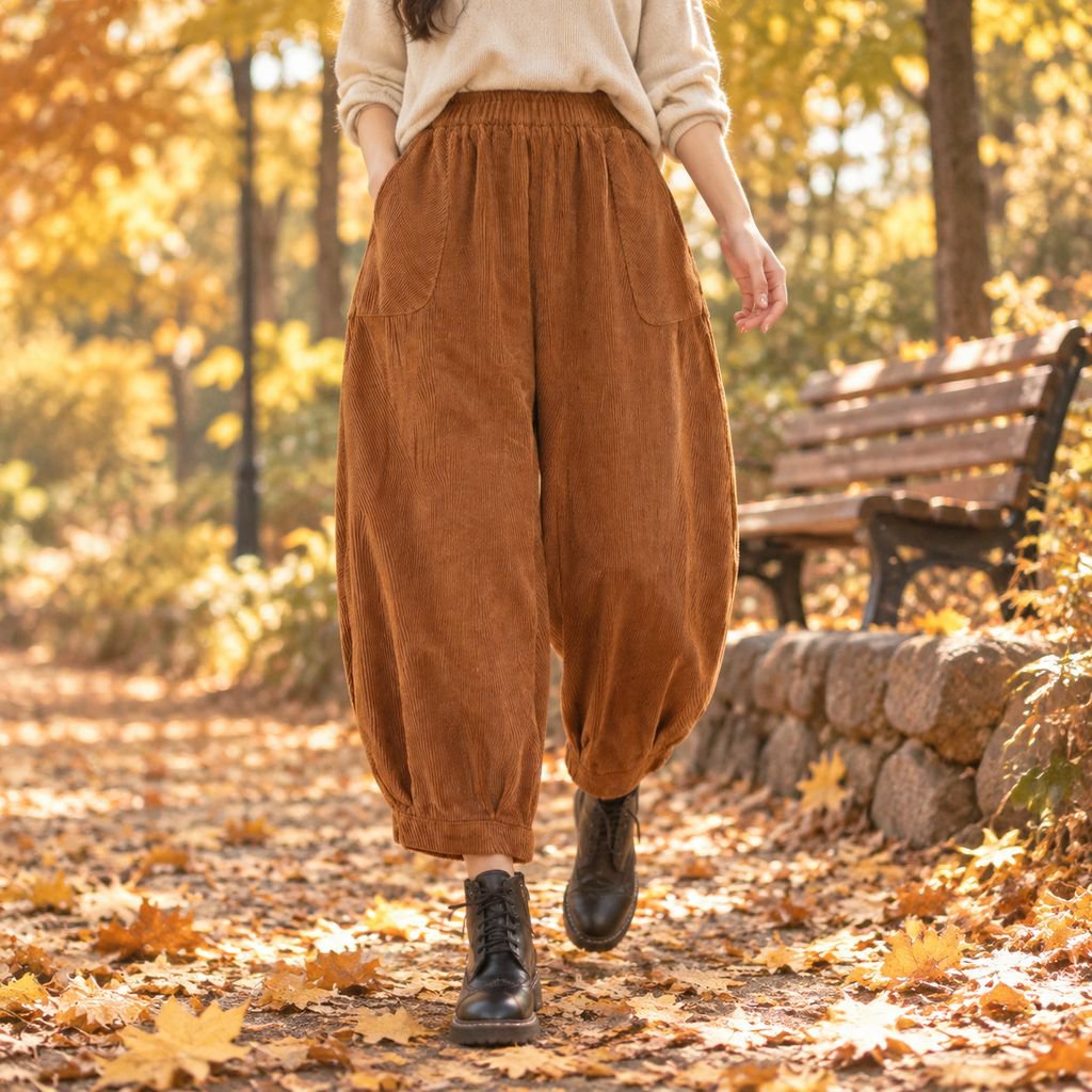 オシャレな 女性用 コーデュロイ ストレッチ ハーレムパンツ