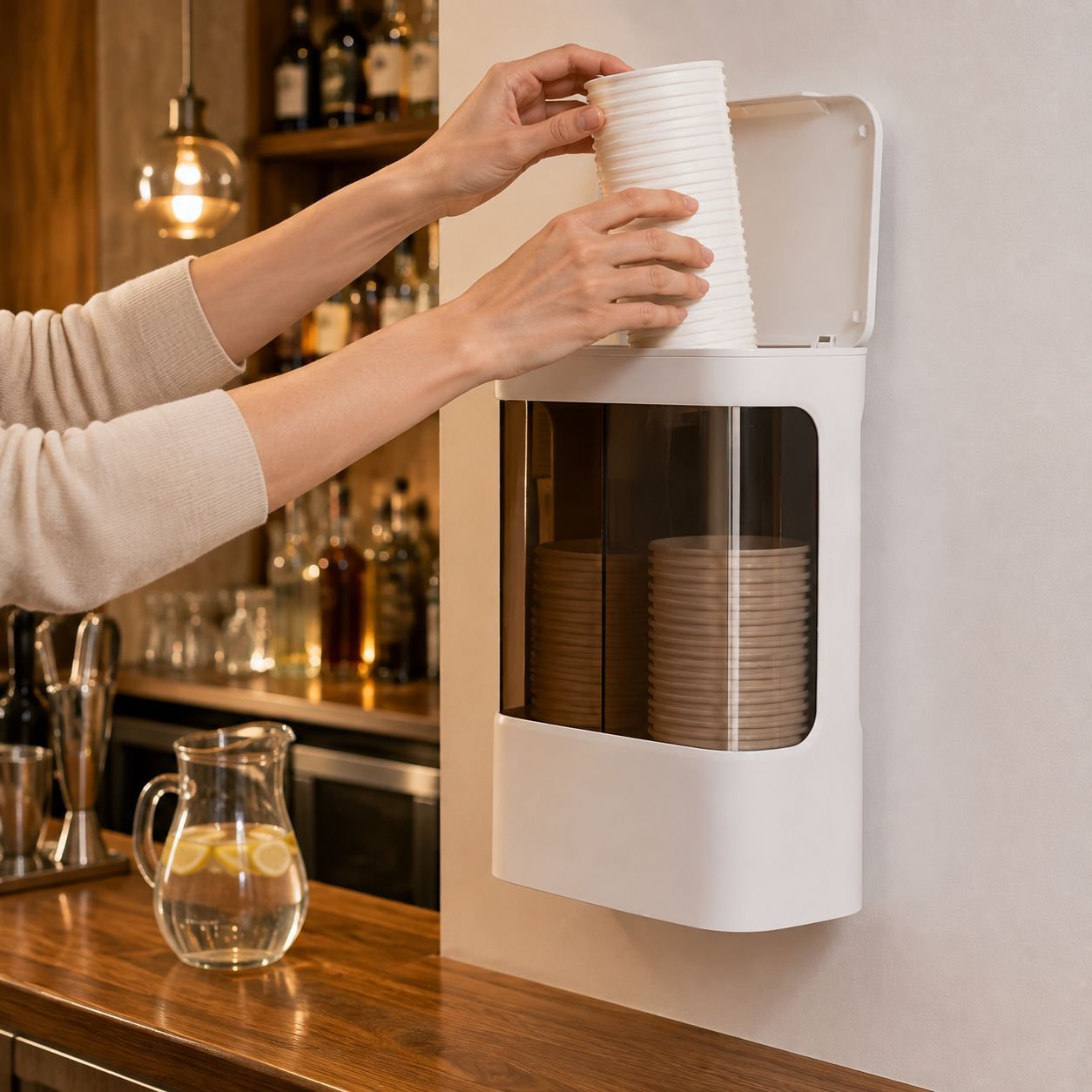 Double Tube Wall-mounted Dustproof Paper Cup Dispenser