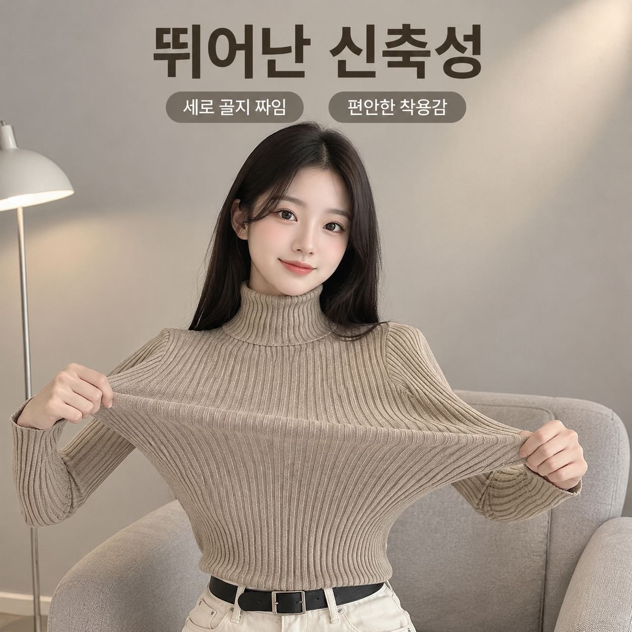 엄지 구멍이 있는 여성용 하이넥 긴팔 스웨터