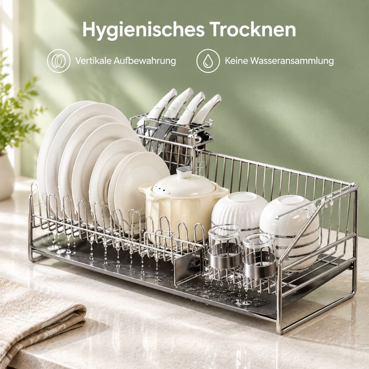Abtropfgestell Edelstahl 304 Geschirrkorb Multifunktion Küchen-Organizer