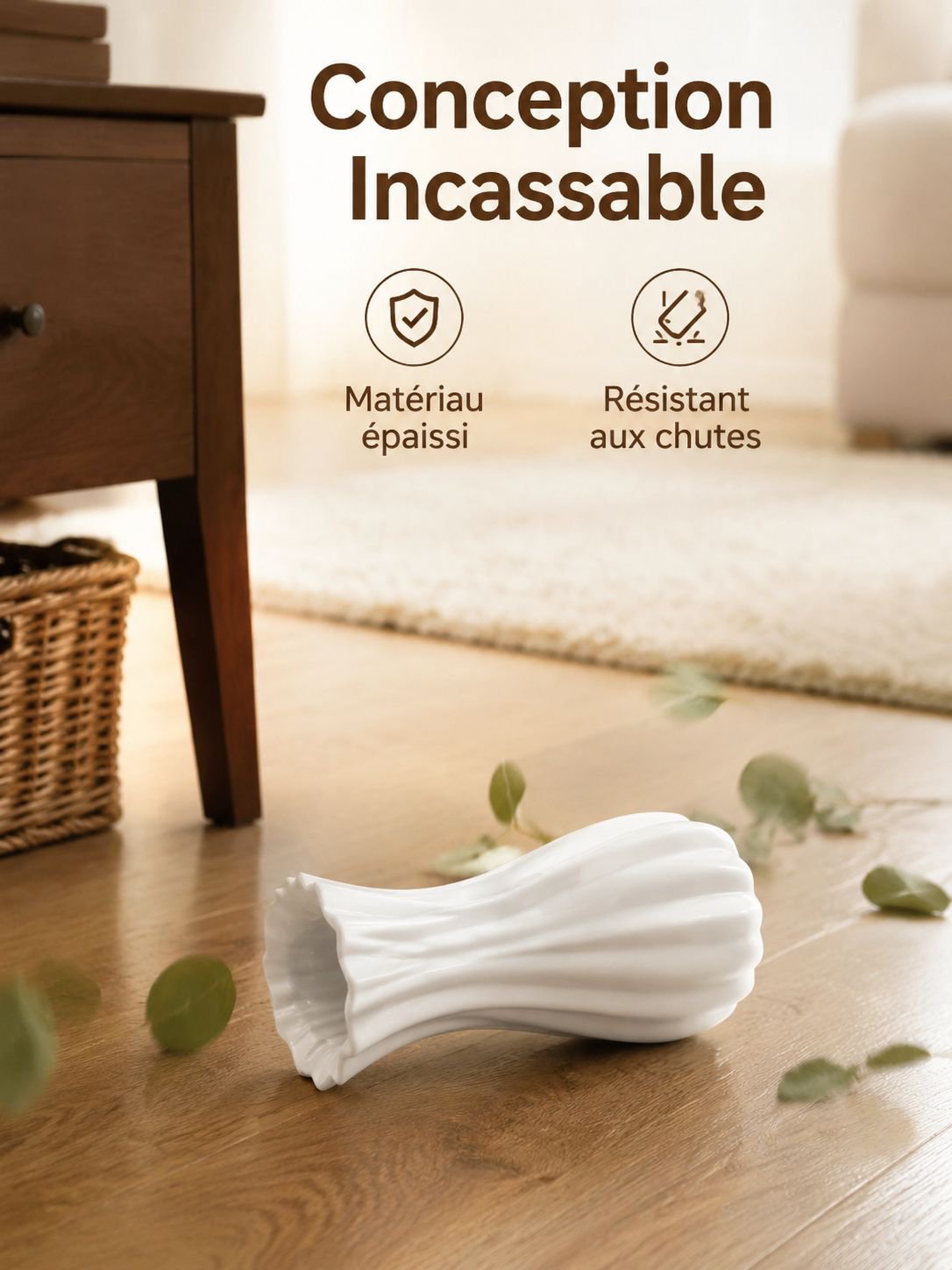 Vase sur pied en plastique style français avec fleurs artificielles rétro pour décoration intérieure