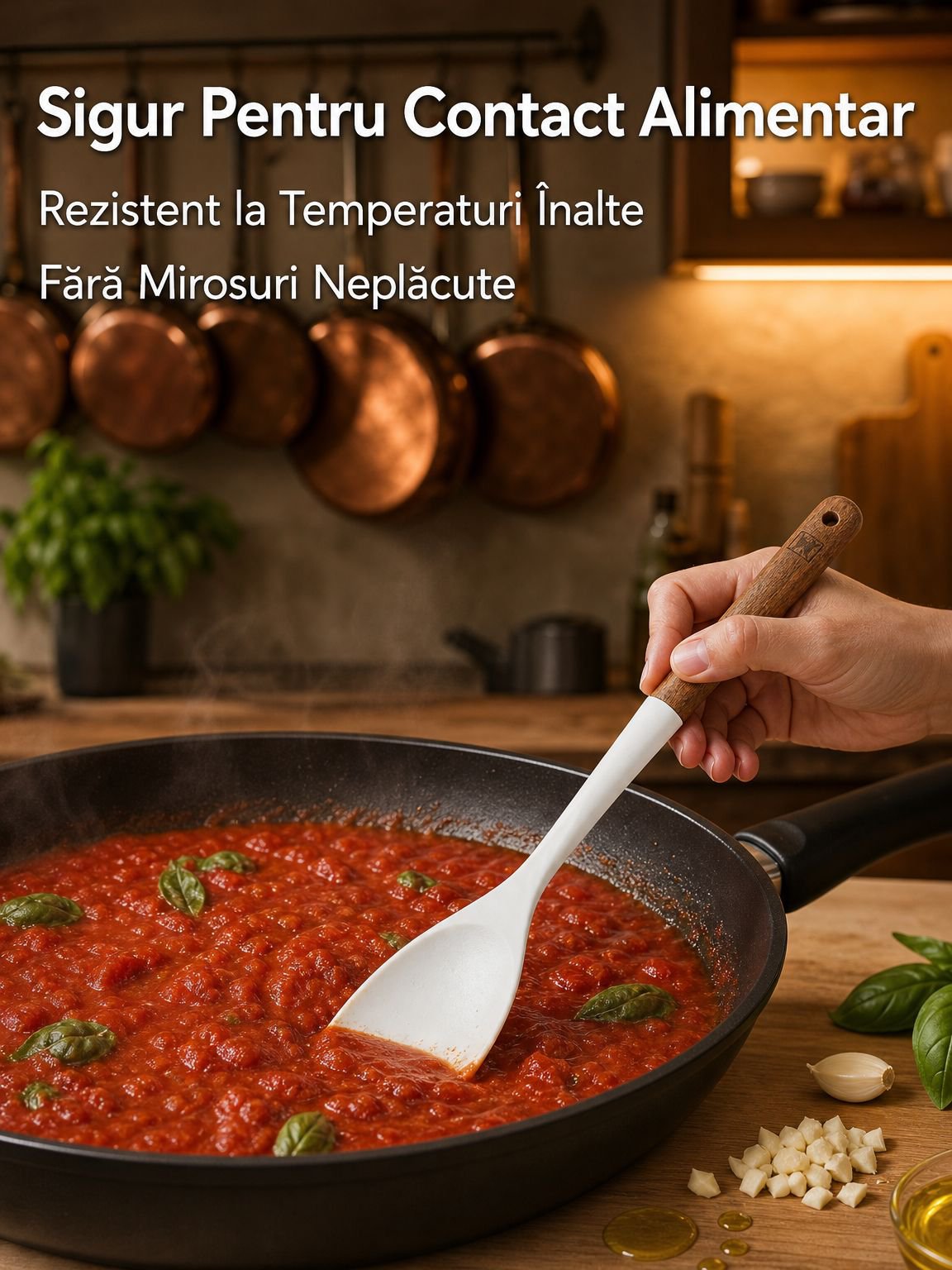 Set de lingură și spatulă din silicon cu mâner scurt din lemn