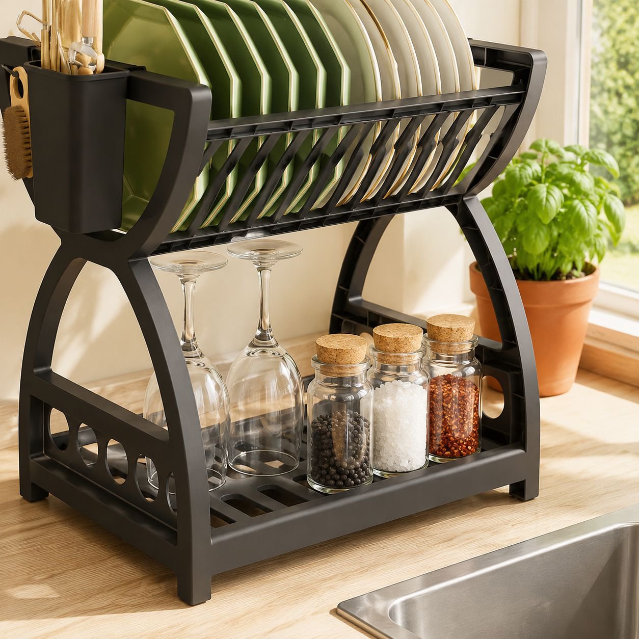 Modern kitchen rack for plates, knives, and chopsticks