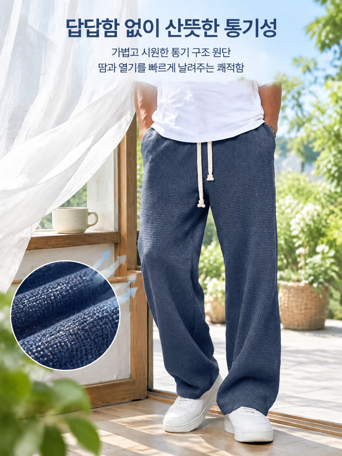통기성이 좋고 사계절 내내 쾌적하게 입을 수 있는 캐주얼 긴바지