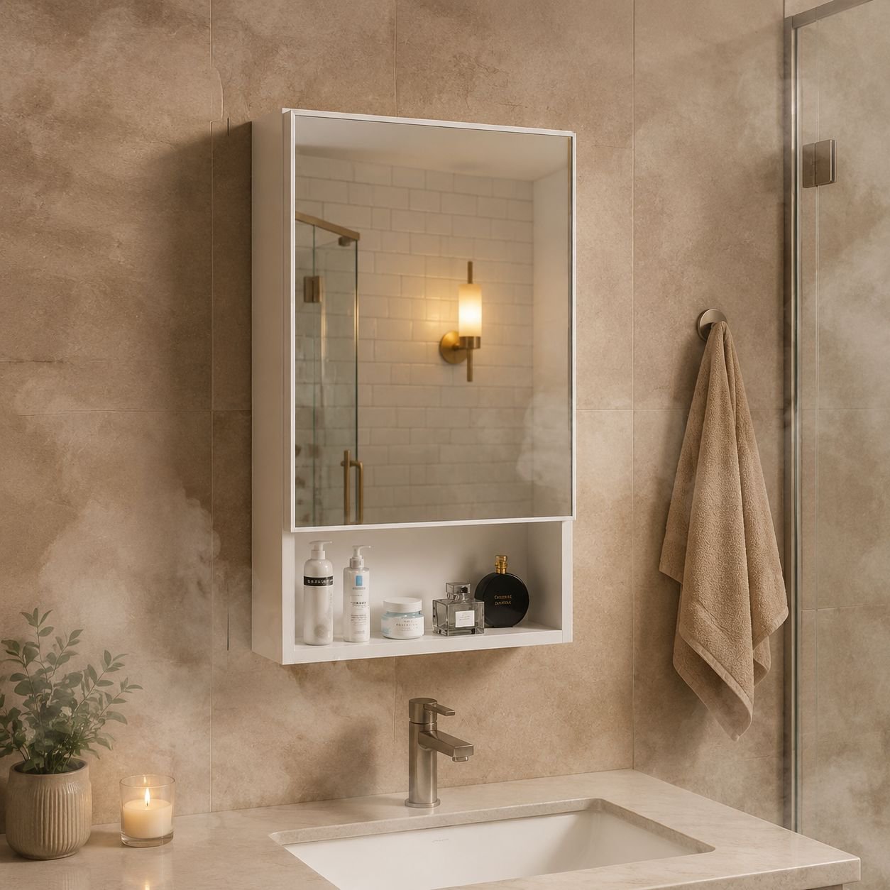 Aluminum bathroom mirror cabinet with spacious storage shelves