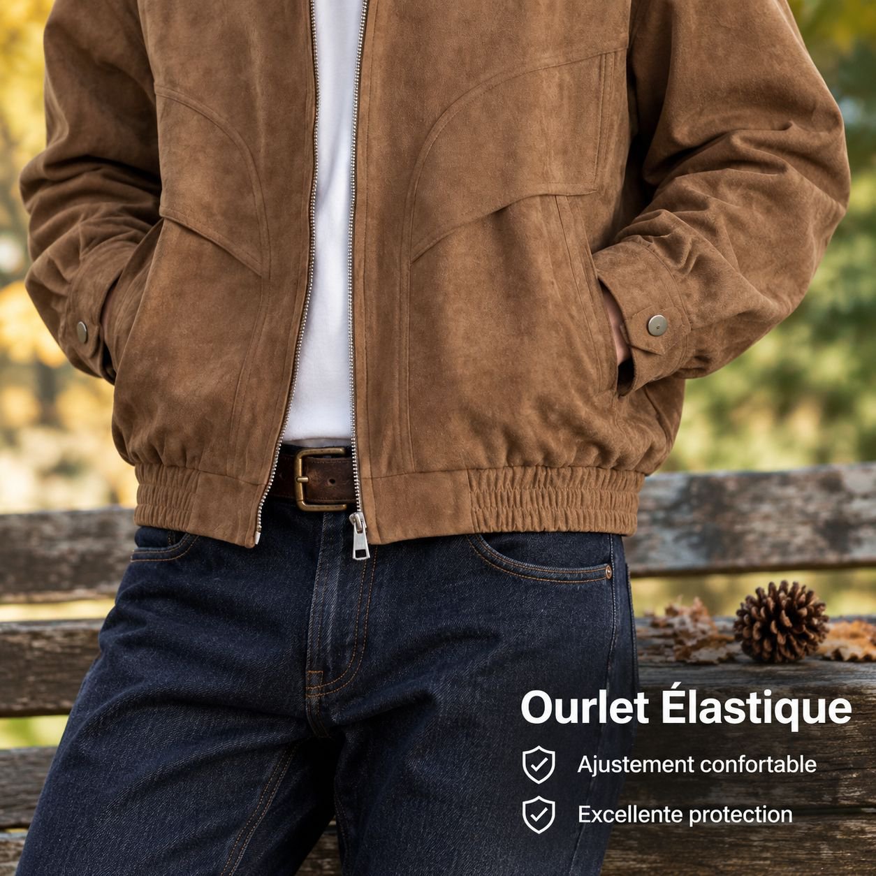 Blouson en suédine vintage à col montant pour homme, automne