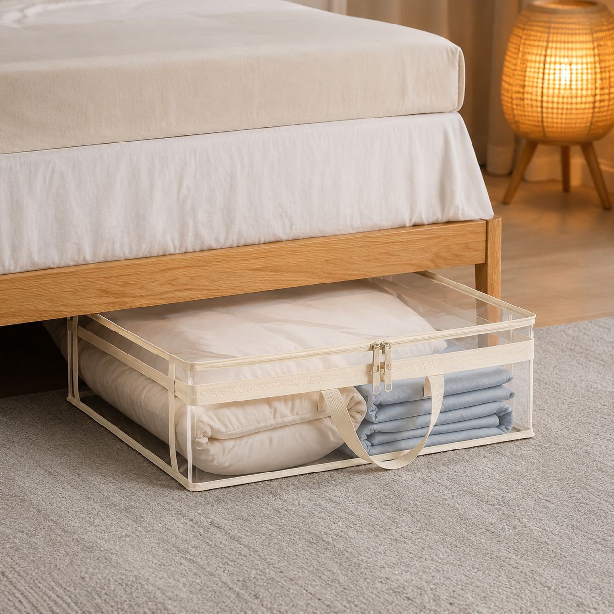 Durable clear storage bag with reinforced seams