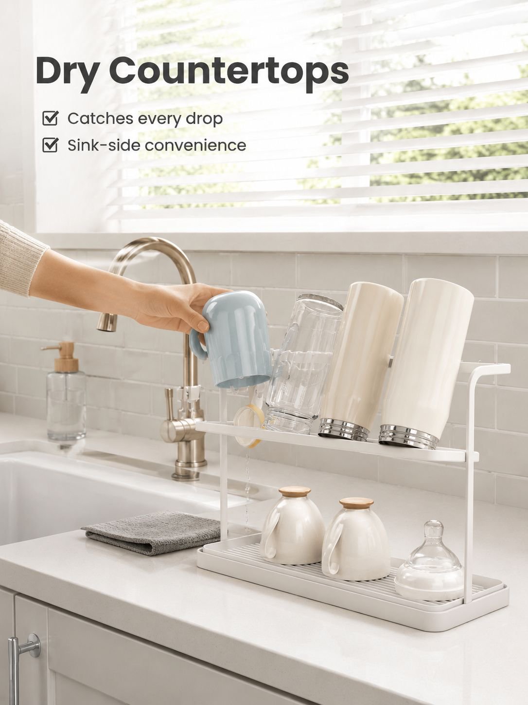 Double layer inverted drip cup holder, tea set, tea cup storage rack