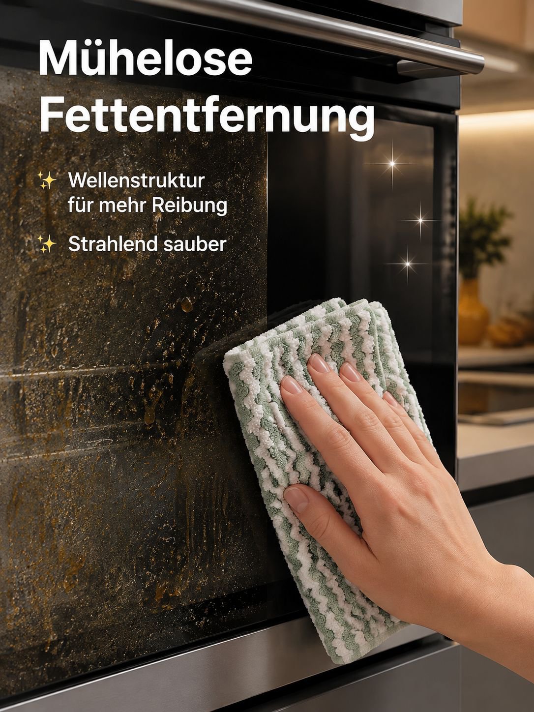 Anwendung des Putztuchs auf Küchenarbeitsplatte