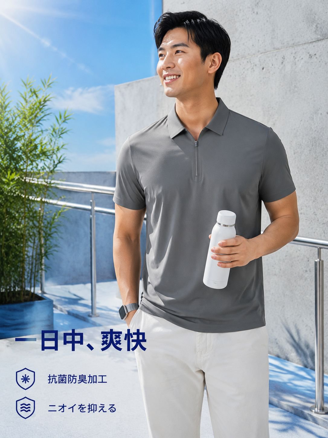 メンズビジネス夏用速乾抗菌ポロシャツ 防水・防晒 半袖Tシャツ