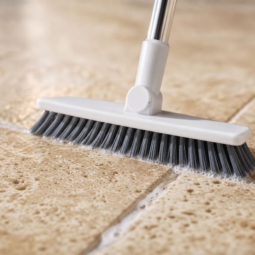 Durable bathroom cleaning brush for tiles and grout