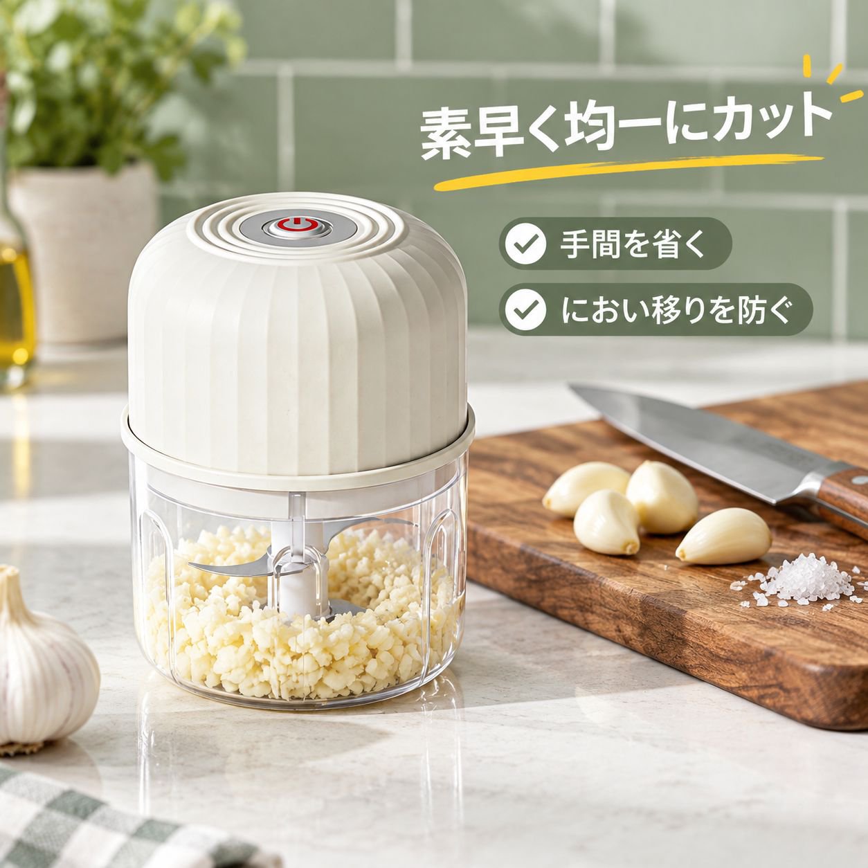 電動ニンニク潰し器 みじん切り器 小型 家庭用 ニンニクチョッパー 離乳食 肉 薬味 フードプロセッサー