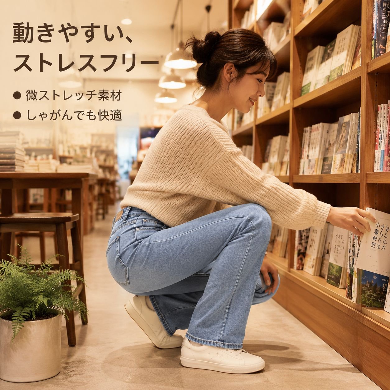 ハイウエストストレートスリムレディースライトブルージーンズ