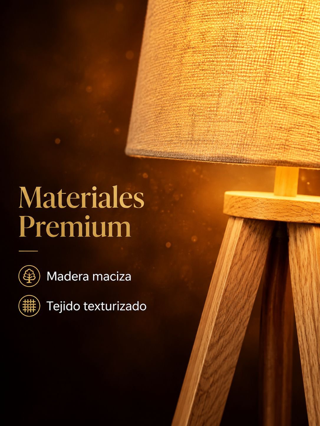 Lámpara de pie de salón con trípode de madera maciza