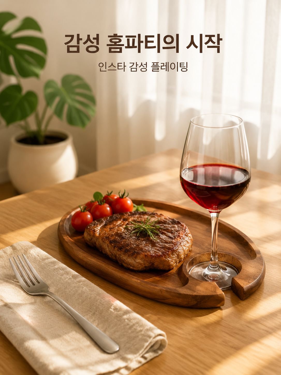 나무 손잡이가 있는 스테이크 트레이