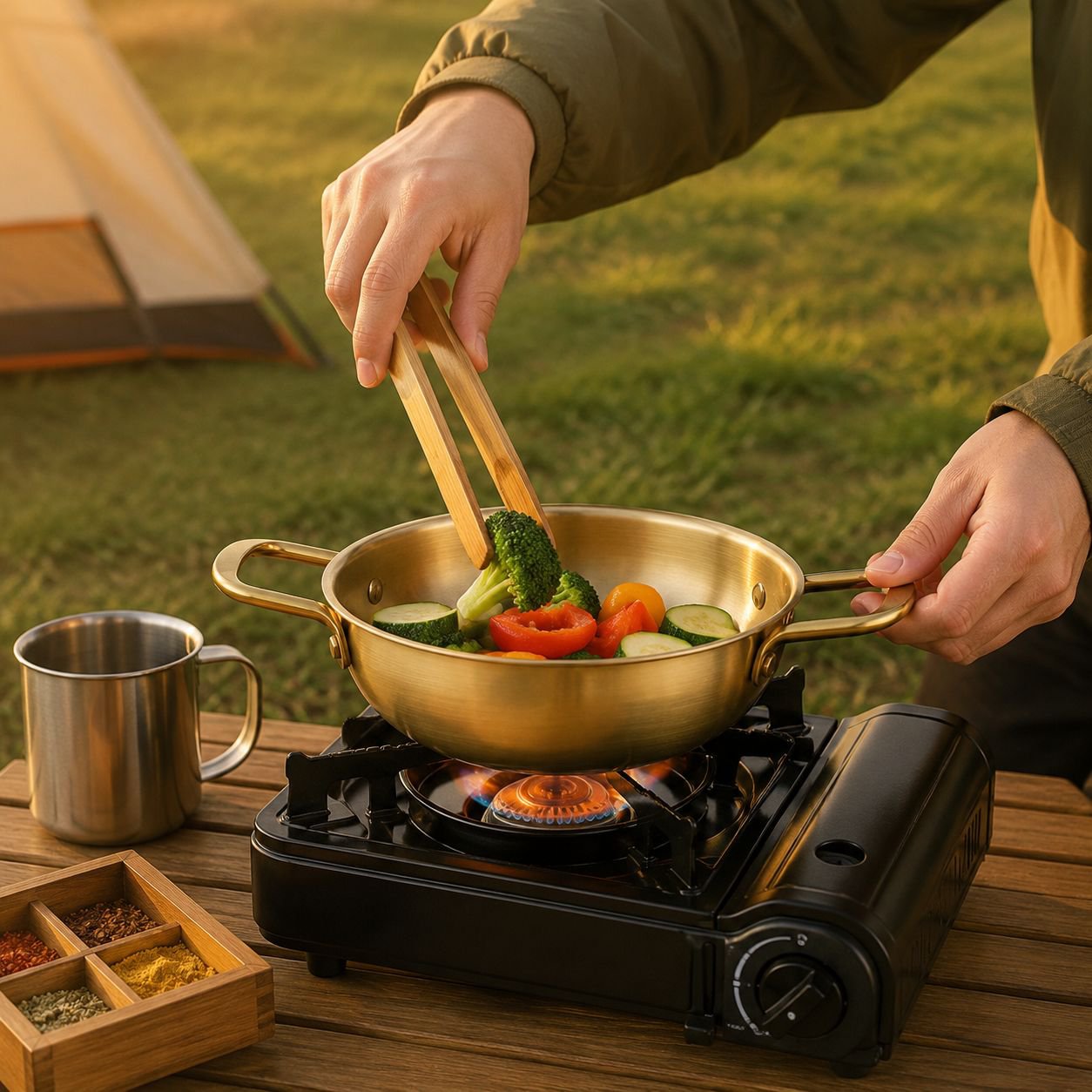 Golden thickened hot pot ideal for seafood and noodle dishes